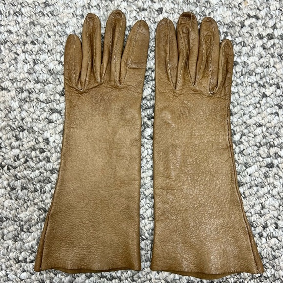 Vintage Lavabile tan brown leather 10.5 inches long gloves 6 1/2 - Picture 4 of 13